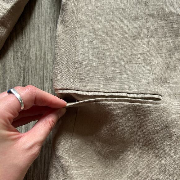 Vintage The Sharper Image Tan 100% Linen Single Breast Jacket Blazer Size Large - Picture 4 of 7